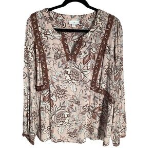 J. Jill Floral Blouse - Pink and Brown